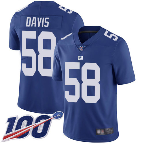 Men New York Giants 58 Tae Davis Royal Blue Team Color Vapor Untouchable Limited Player 100th Season Football NFL Jersey
